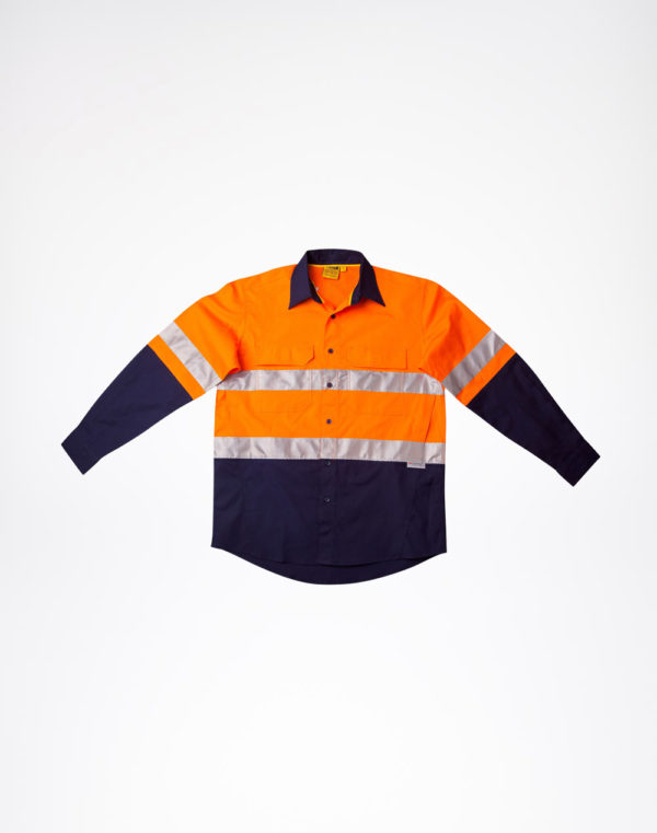 SW69 Long Sleeve Safety Shirt Orange Navy